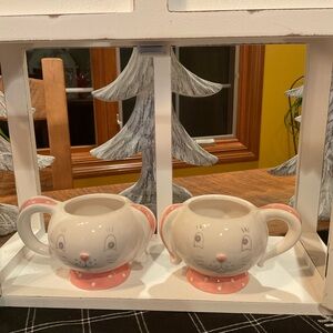 Cream Ceramic Bunny Mug with Pink Accents - Set of 2